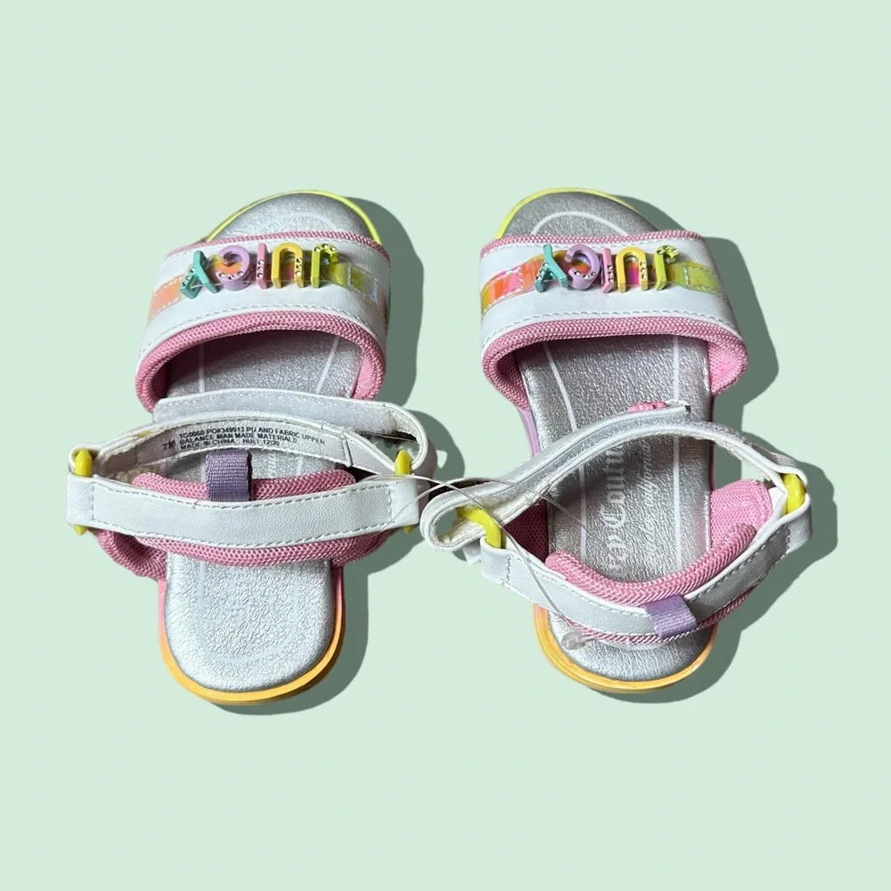 Baby Girl Colorful White Silver Juicy Couture Velcro Strap Sandals Size 7